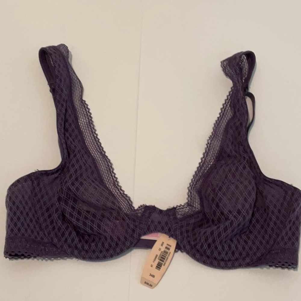 (B41) Victoria’s Secret Bra Size 34B Purple Sheer Underwire adjustable Straps